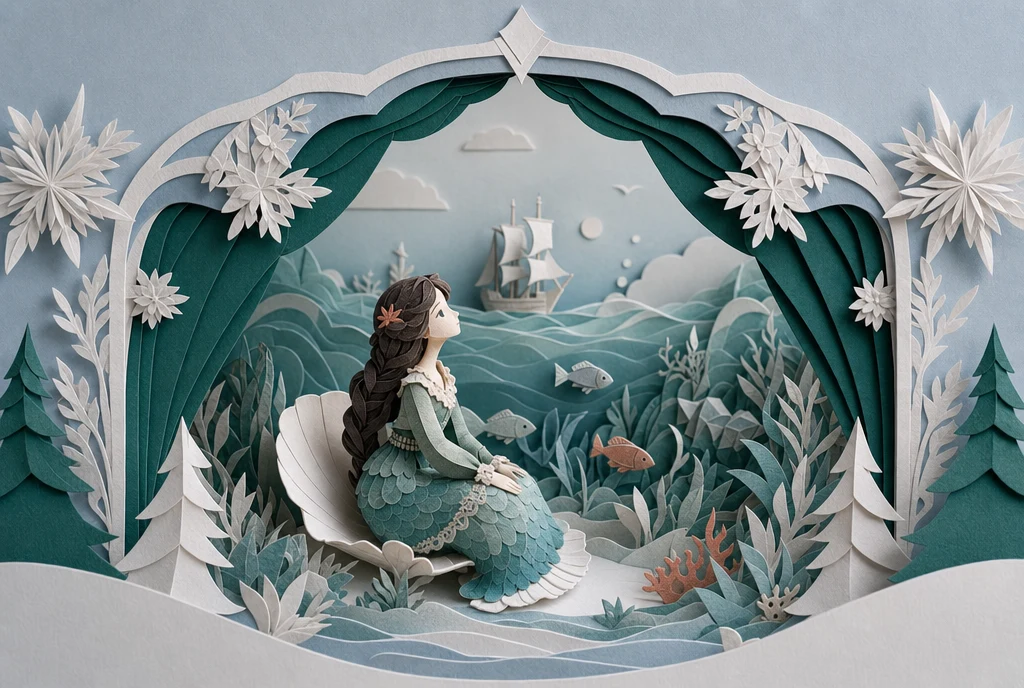 Paper-cutout illustration for The Little Mermaid