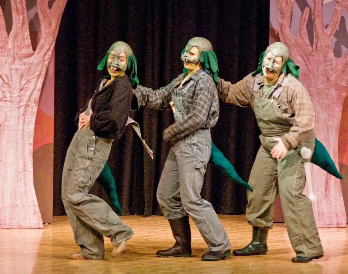 Peter Pan archival stage photograph: costumed reptile ensemble